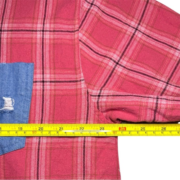 Dance & Marvel Red Plaid and Denim Raw Edge Flannel Women’s Size Medium - Picture 8 of 10